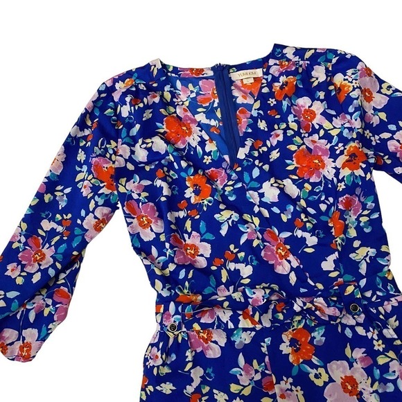 Yumi Kim Women Short Floral Romper Love Potion Revolve V Neck Back Zip Blue L - Picture 5 of 10